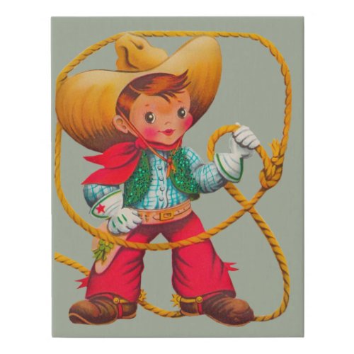 Cowboy Retro Boy Child Cute Western Faux Canvas Print