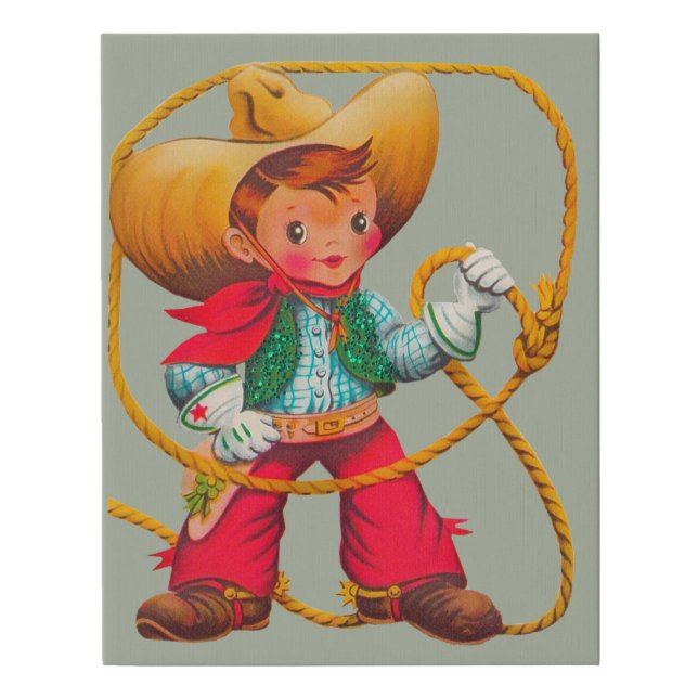 Cowboy Retro Boy Child Cute Western Faux Canvas Print (Front)