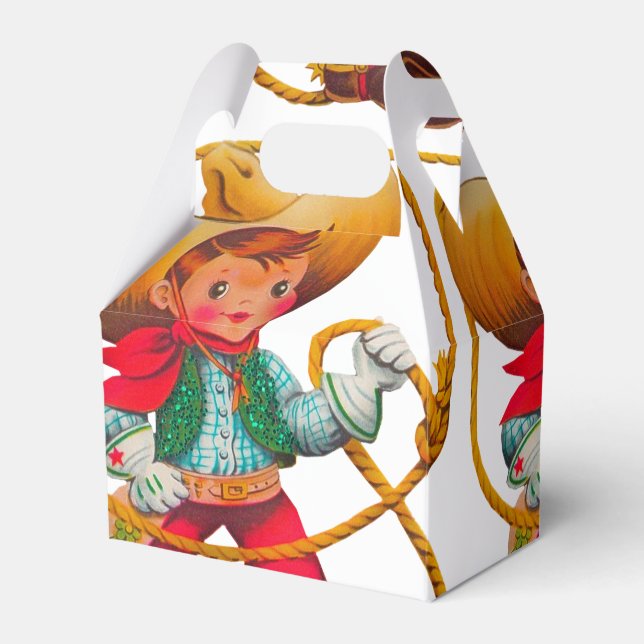 Cowboy Retro Boy Child Cute Western Favor Boxes (Front Side)