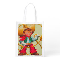 Cowboy Retro Boy Child Cute Western Grocery Bag