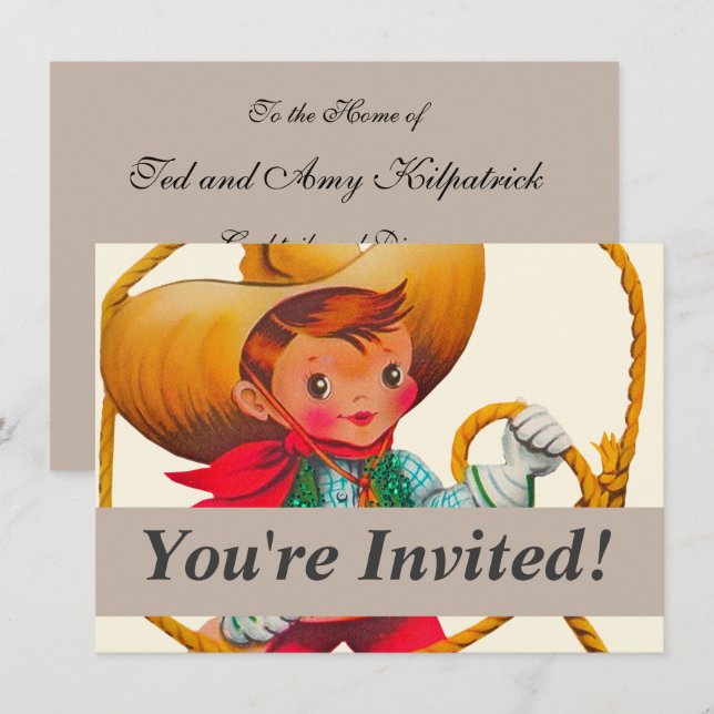 Cowboy Retro Boy Child Cute Western Invitation (Front/Back)