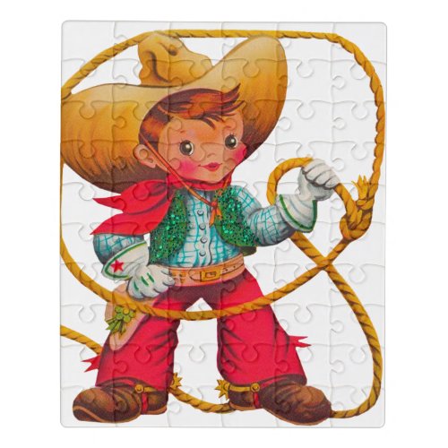 Cowboy Retro Boy Child Cute Western Jigsaw Puzzle