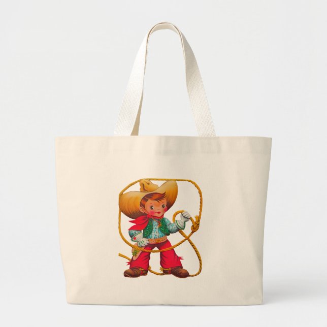 Cowboy Retro Boy Child Cute Western Large Tote Bag (Front)