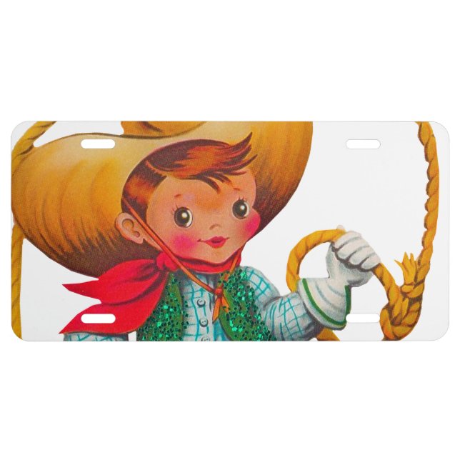 Cowboy Retro Boy Child Cute Western License Plate (Front)