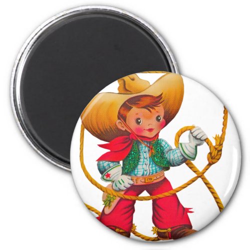 Cowboy Retro Boy Child Cute Western Magnet