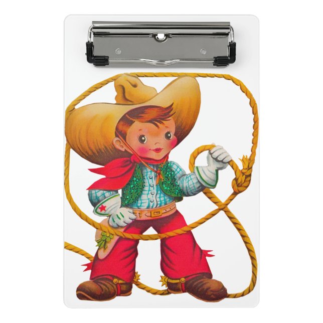 Cowboy Retro Boy Child Cute Western Mini Clipboard (Front)