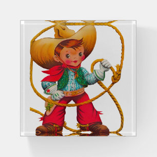 Cowboy Retro Boy Child Cute Western Paperweight