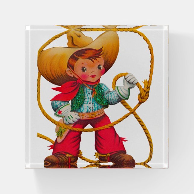 Cowboy Retro Boy Child Cute Western Paperweight (Front)