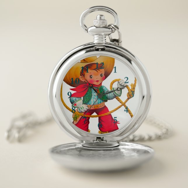 Cowboy Retro Boy Child Cute Western Pocket Watch (Inside)