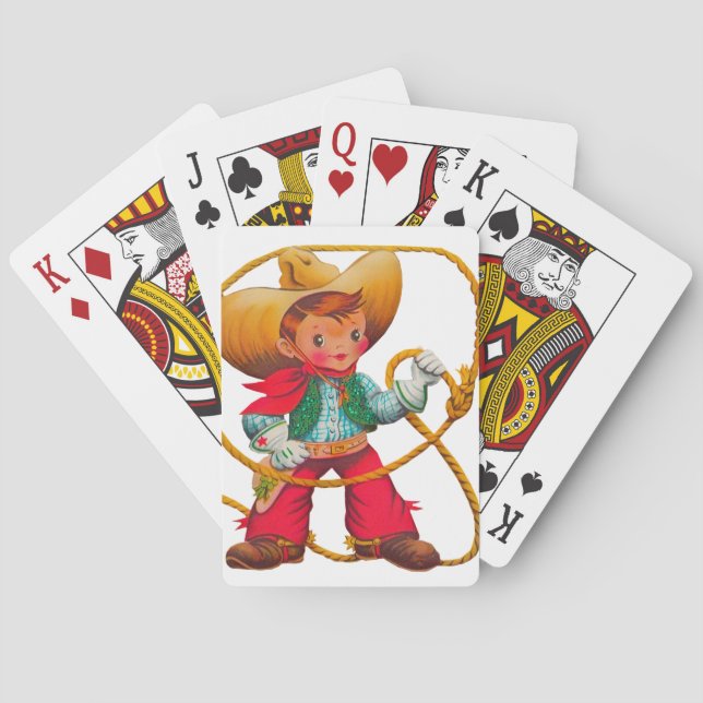 Cowboy Retro Boy Child Cute Western Poker Cards (Back)