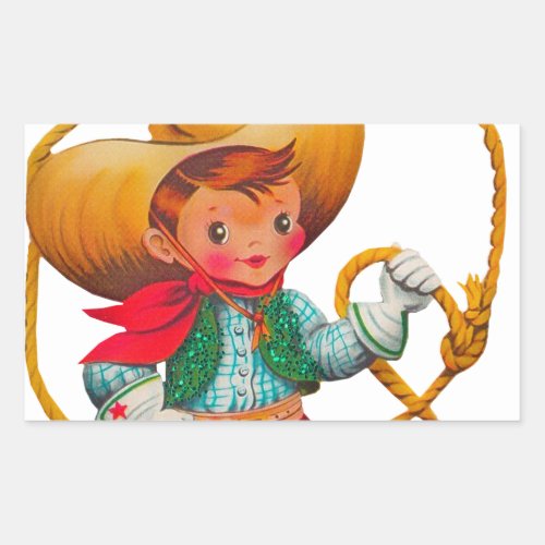 Cowboy Retro Boy Child Cute Western Rectangular Sticker