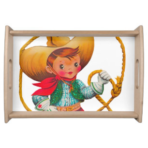 Cowboy Retro Boy Child Cute Western Serving Tray