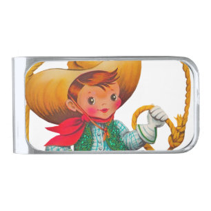 Cowboy Retro Boy Child Cute Western Silver Finish Money Clip