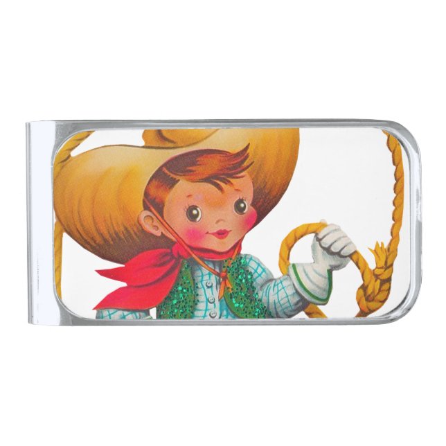 Cowboy Retro Boy Child Cute Western Silver Finish Money Clip (Front)