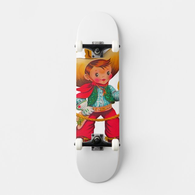 Cowboy Retro Boy Child Cute Western Skateboard (Front)