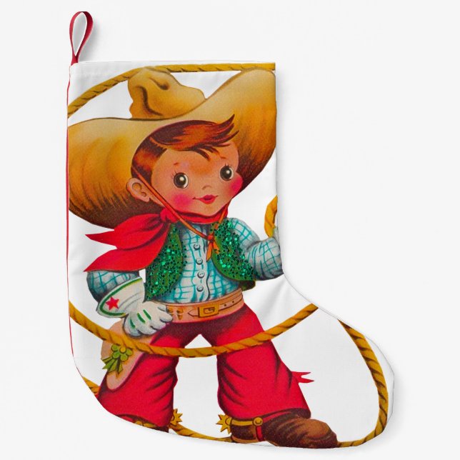 Cowboy Retro Boy Child Cute Western Small Christmas Stocking (Front)