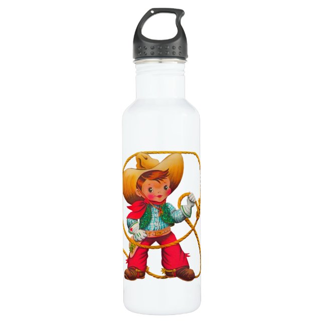 Cowboy Retro Boy Child Cute Western Stainless Steel Water Bottle (Front)