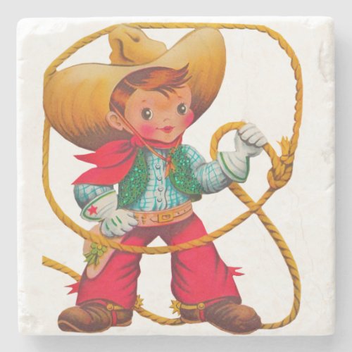 Cowboy Retro Boy Child Cute Western Stone Coaster