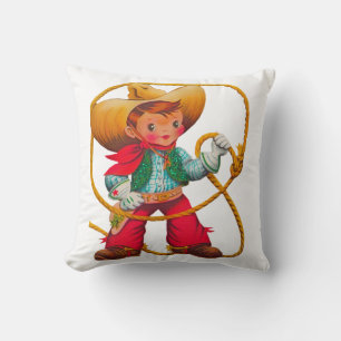 Cowboy Retro Boy Child Cute Western Throw Pillow