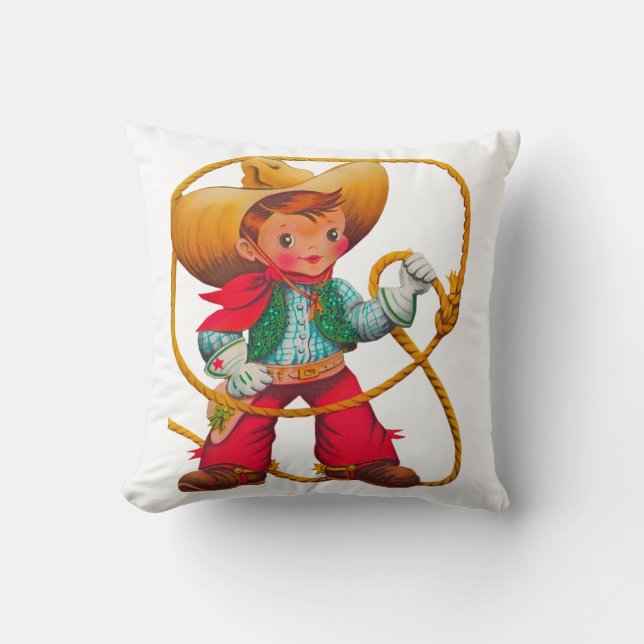 Cowboy Retro Boy Child Cute Western Throw Pillow (Front)