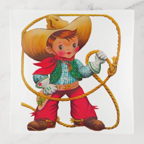 Cowboy Retro Boy Child Cute Western Trinket Tray