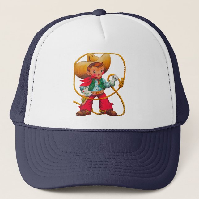 Cowboy Retro Boy Child Cute Western Trucker Hat (Front)