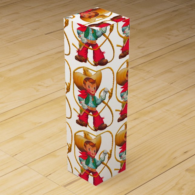 Cowboy Retro Boy Child Cute Western Wine Box (Front)