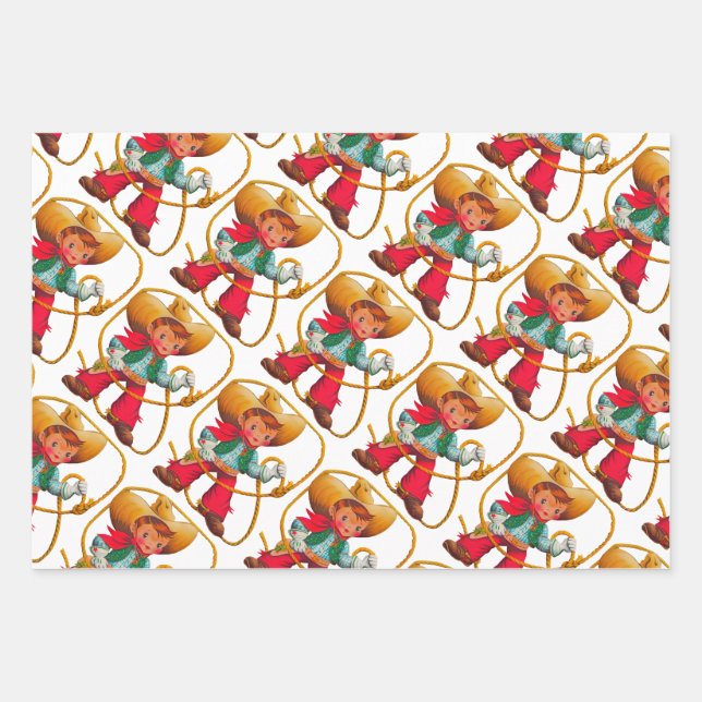 Cowboy Retro Boy Child Cute Western Wrapping Paper Sheets (Front)