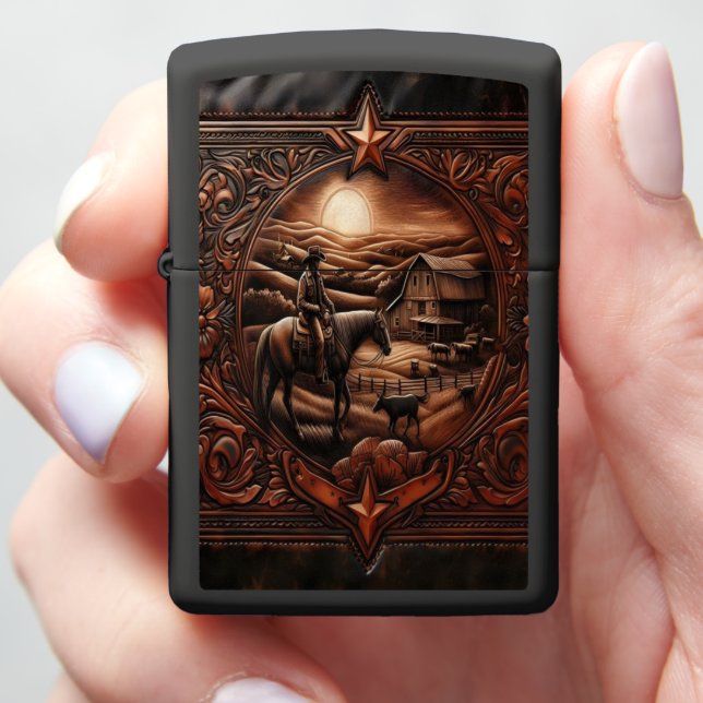 Cowboy Rides at Sunset Zippo Lighter (In Hand)