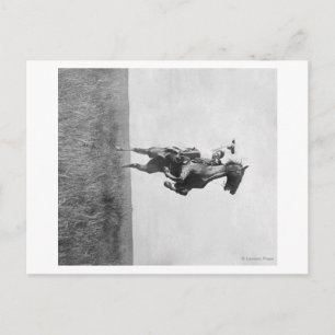 Cowboy Rides Bronco Rising on its Hing Legs Postcard