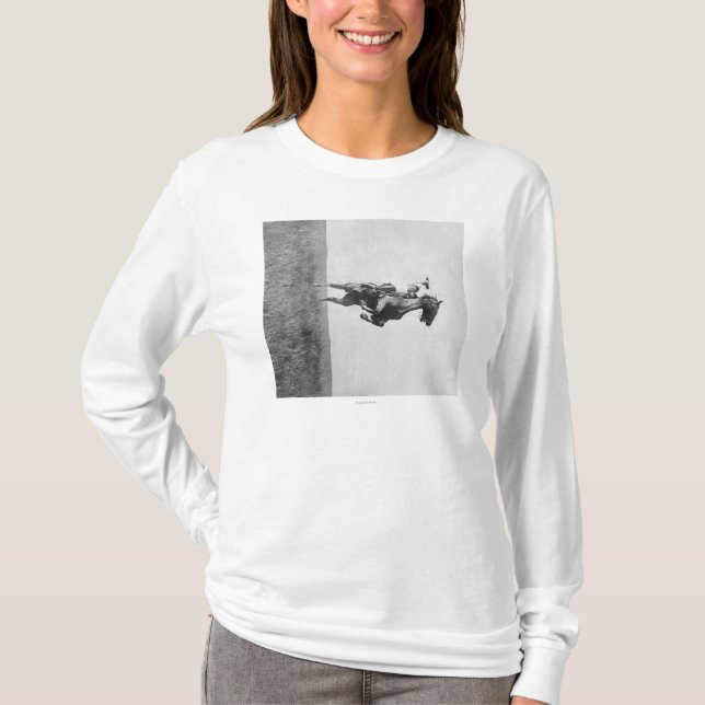 Cowboy Rides Bronco Rising on its Hing Legs T-Shirt (Front)