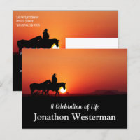 Cowboy Rides Horse at Sunset Celebration of Life