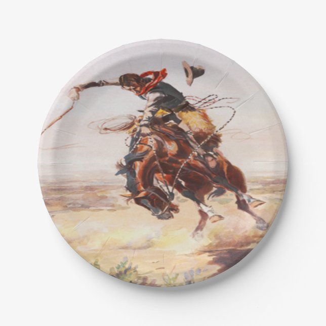 Cowboy Riding A Bucking Horse Party Plates (Front)