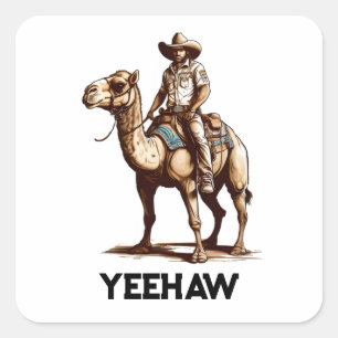 Cowboy riding a camel square sticker
