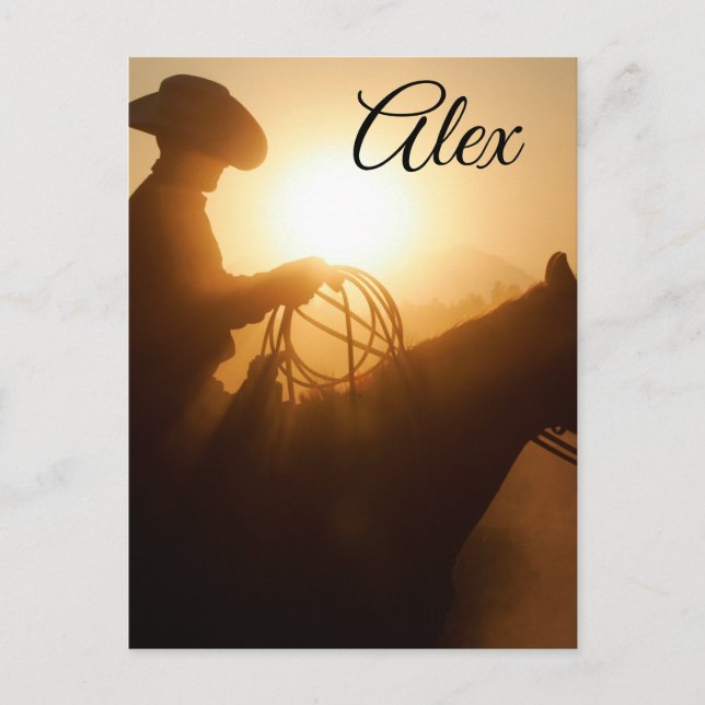 Cowboy Riding a Horse at Sunset Personalized Postcard (Front)