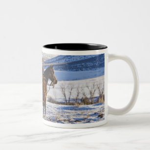 Cowboy riding a horse on the range on The Two-Tone Coffee Mug