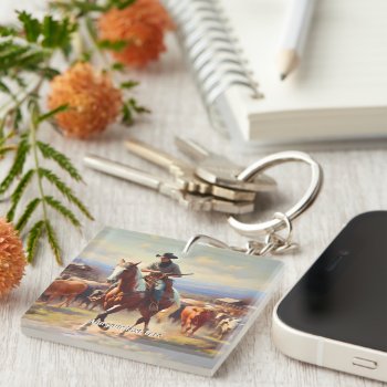 Cowboy Riding A Paint Horse Keychain by DakotaInspired at Zazzle