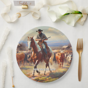 Cowboy Riding a Paint Horse Paper Plates