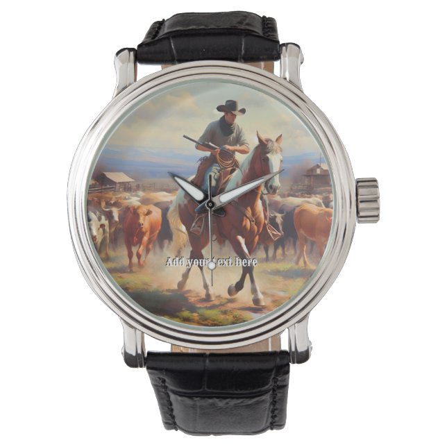 Cowboy Riding a Paint Horse Watch (Front)