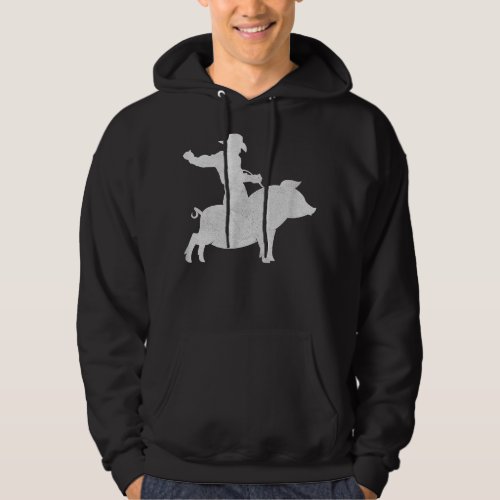 Cowboy Riding a Pig BBQ Distressed Hoodie