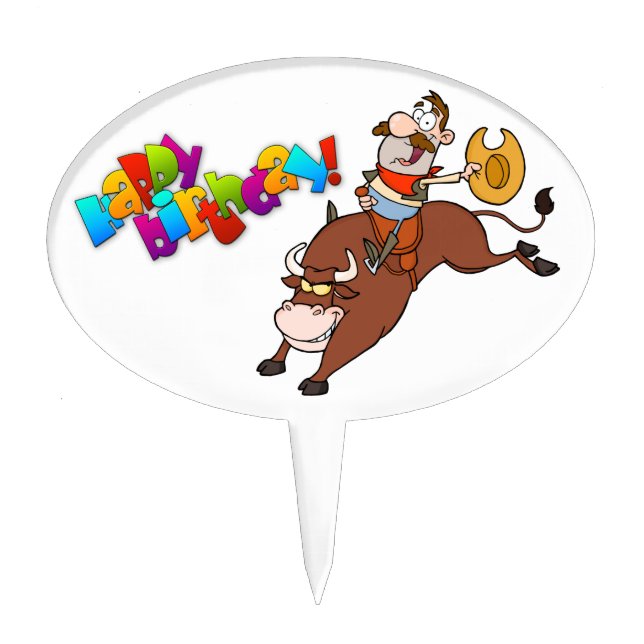 Cowboy-Riding-Bull-In-Rodeo-Birthday Cake Topper (Front)