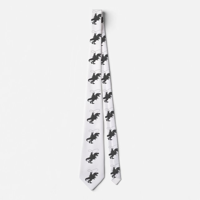Cowboy riding dinosaur in the prehistoric era neck tie (Front)