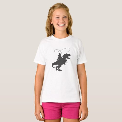 Cowboy riding dinosaur in the prehistoric era T_Shirt