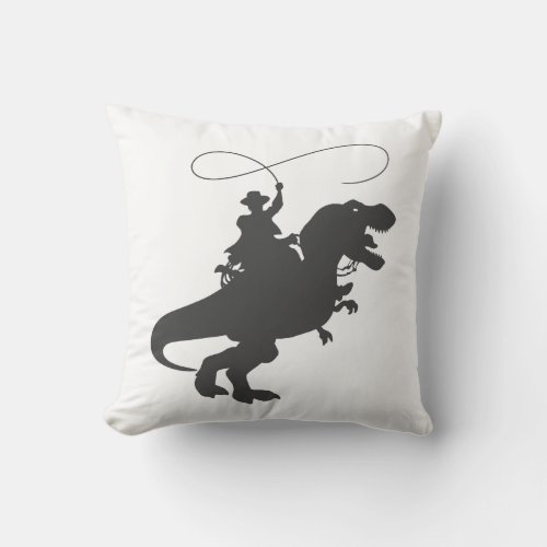 Cowboy riding dinosaur in the prehistoric era throw pillow