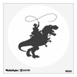 Cowboy riding dinosaur in the prehistoric era wall decal
