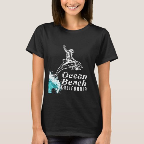 Cowboy Riding Dolphin In Ocean Beach California Su T_Shirt