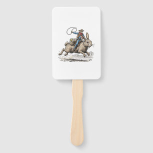 Cowboy Riding Easter Bunny Western Howdy Easter Fu Hand Fan