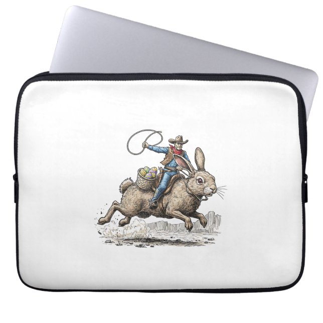 Cowboy Riding Easter Bunny Western Howdy Easter Fu Laptop Sleeve (Front)