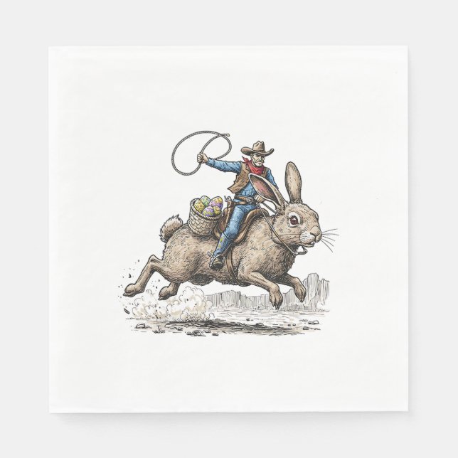 Cowboy Riding Easter Bunny Western Howdy Easter Fu Napkins (Front)