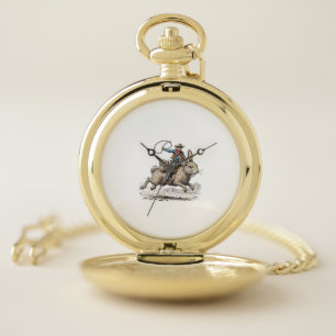 Cowboy Riding Easter Bunny Western Howdy Easter Fu Pocket Watch